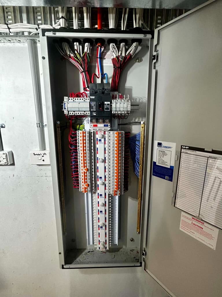 Neatly wired electrical distribution board